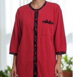 Vintage WonderBra Red Button-Up Shirt with Plaid Trim